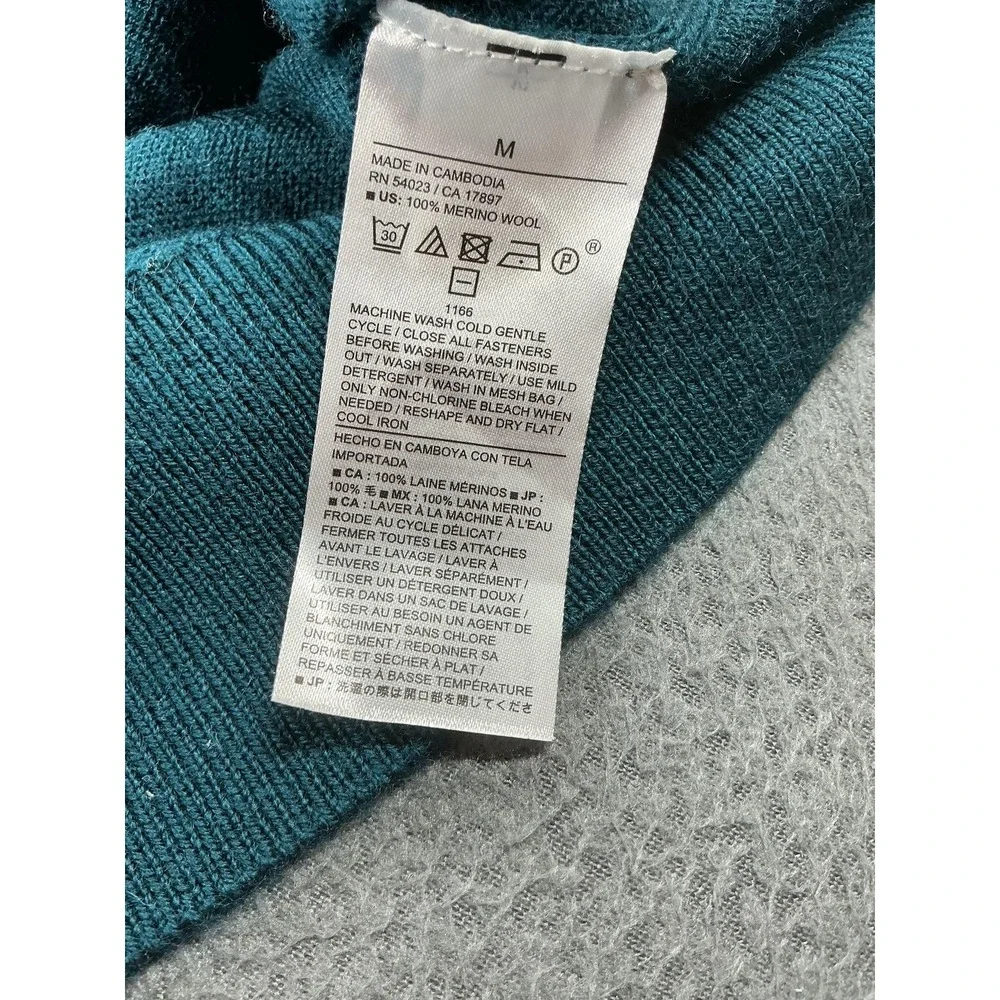 Banana Republic Sweater Mens M Green Merino Wool 1/4 Zip Mock Neck Pullover